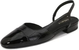Womens Slingback Flats Two Tone Pumps Round Toe Flat Sandals Retro Splicing Office Shoes for Casual Work