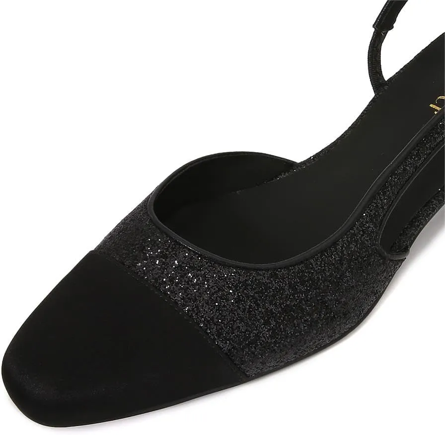 Womens Slingback Flats Two Tone Pumps Round Toe Flat Sandals Retro Splicing Office Shoes for Casual Work