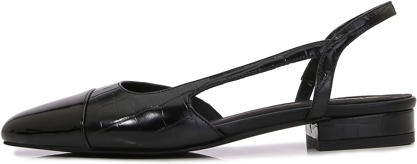 Womens Slingback Flats Two Tone Pumps Round Toe Flat Sandals Retro Splicing Office Shoes for Casual Work