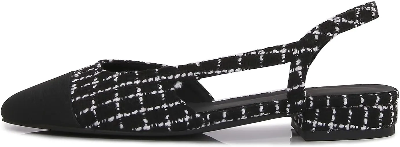 Womens Slingback Flats Two Tone Pumps Round Toe Flat Sandals Retro Splicing Office Shoes for Casual Work