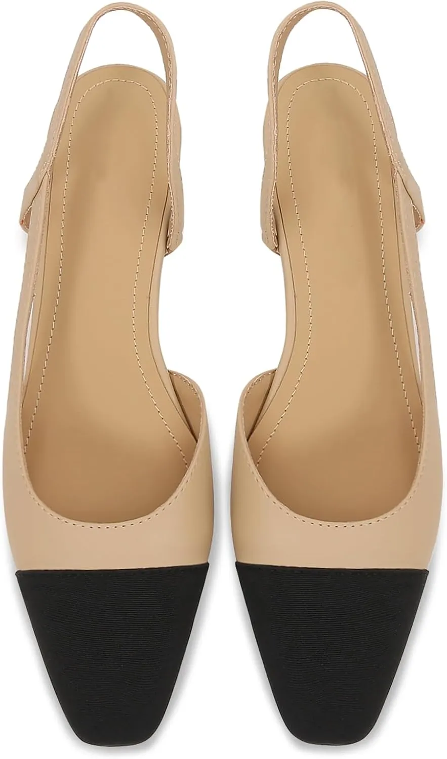 Womens Slingback Flats Two Tone Pumps Round Toe Flat Sandals Retro Splicing Office Shoes for Casual Work