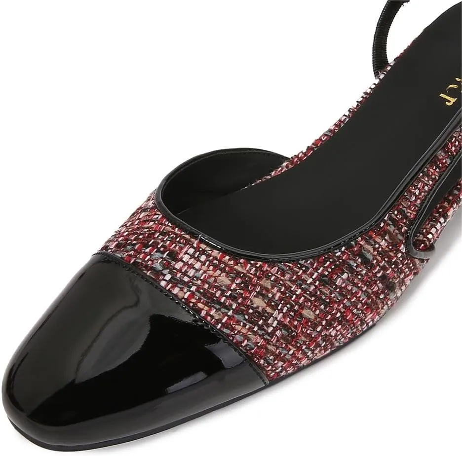 Womens Slingback Flats Two Tone Pumps Round Toe Flat Sandals Retro Splicing Office Shoes for Casual Work