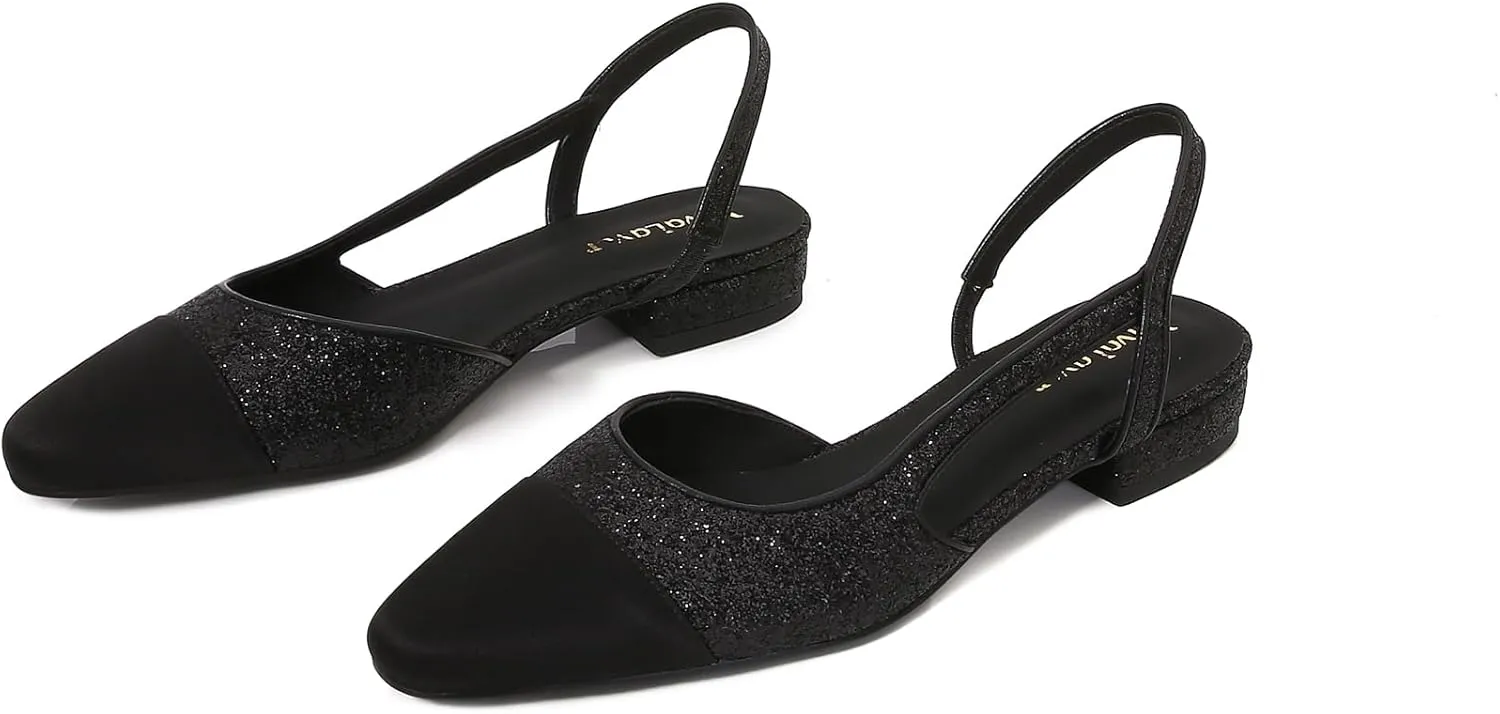 Womens Slingback Flats Two Tone Pumps Round Toe Flat Sandals Retro Splicing Office Shoes for Casual Work