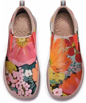 Women's Slip On Sneakers Casual Loafers Microfiber Art Painted Comfort Soft Walking Shoes Colorful Flowers