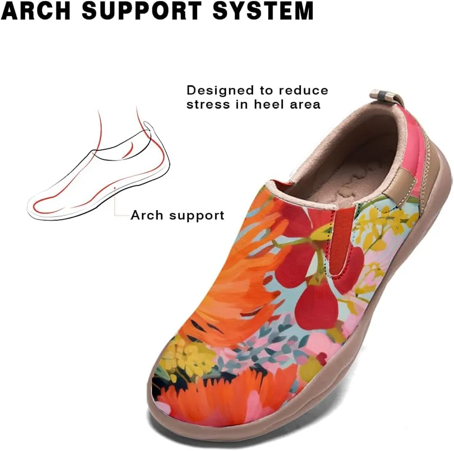 Women's Slip On Sneakers Casual Loafers Microfiber Art Painted Comfort Soft Walking Shoes Colorful Flowers