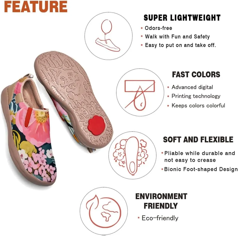 Women's Slip On Sneakers Casual Loafers Microfiber Art Painted Comfort Soft Walking Shoes Colorful Flowers