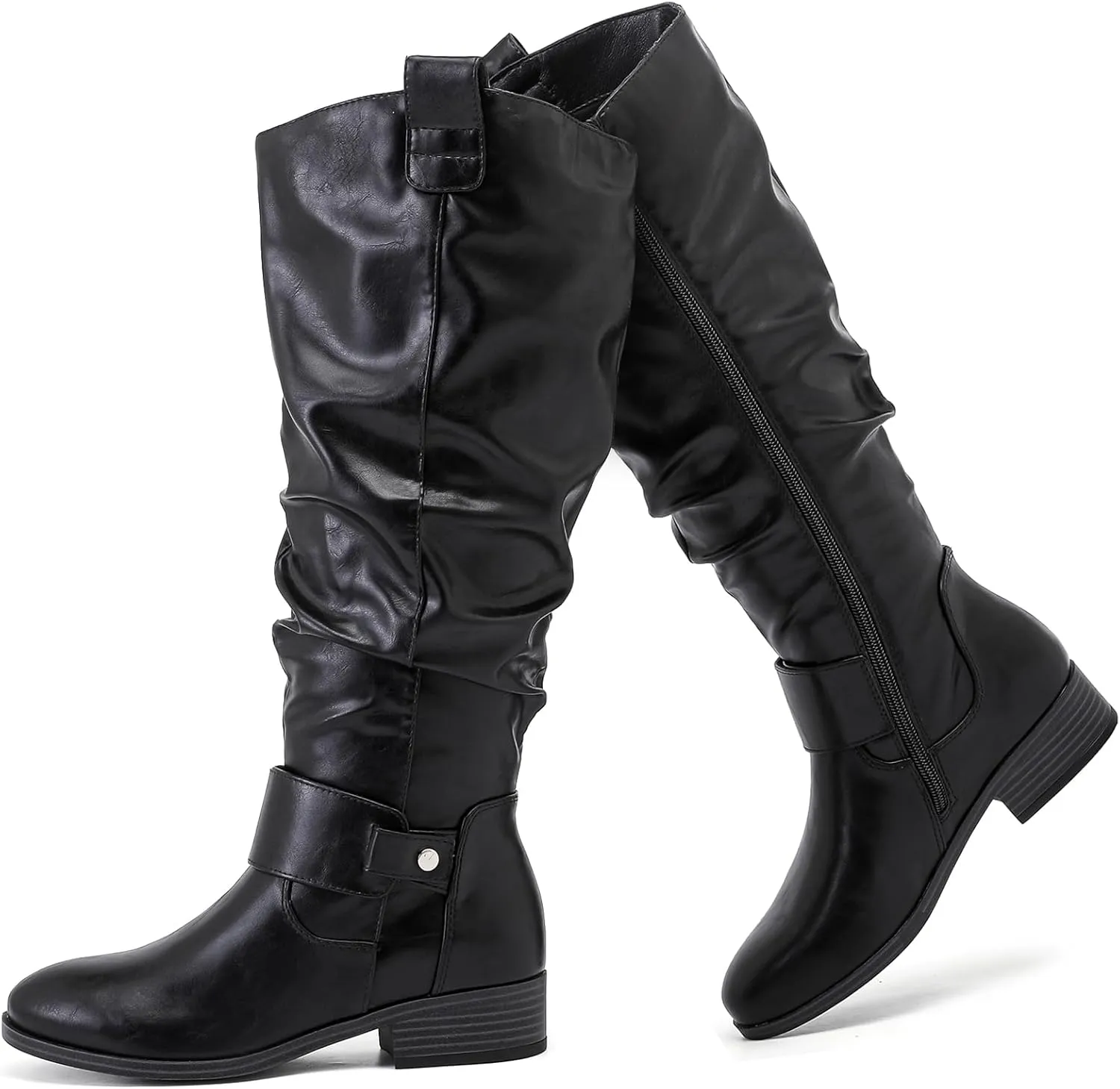Women's Slouchy Knee High Boots, Comfortable and Fashionable Round Toe Riding Combat Boots for Fall and Winter Wear for Women.