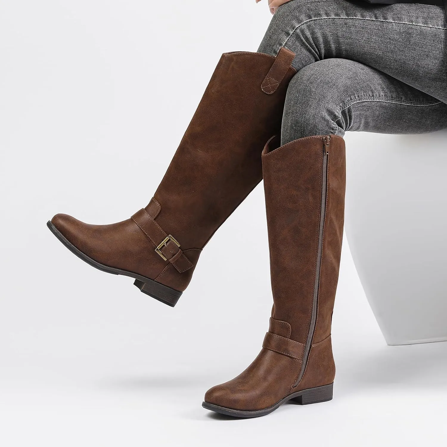 Women's Slouchy Knee High Boots, Comfortable and Fashionable Round Toe Riding Combat Boots for Fall and Winter Wear for Women.