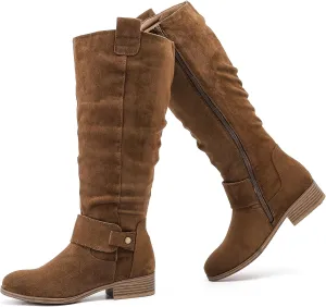 Women's Slouchy Knee High Boots, Comfortable and Fashionable Round Toe Riding Combat Boots for Fall and Winter Wear for Women.