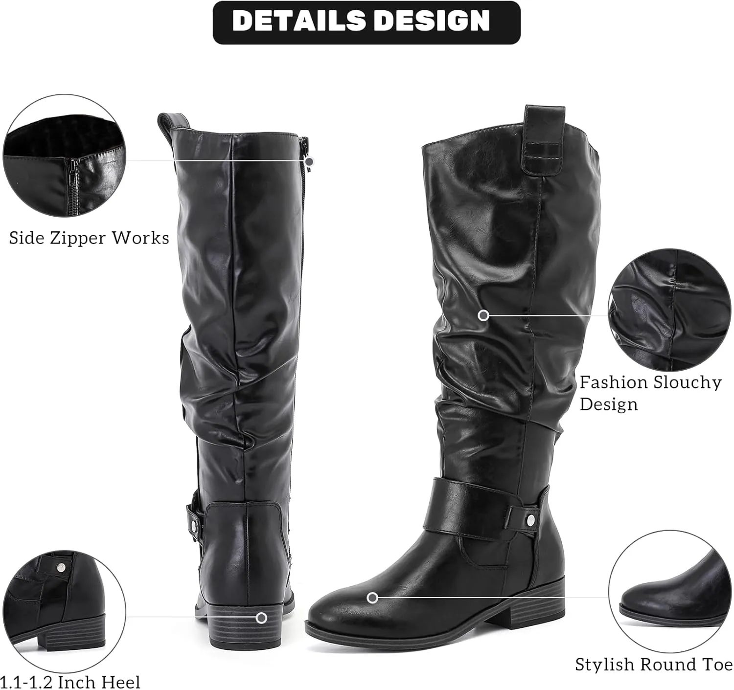 Women's Slouchy Knee High Boots, Comfortable and Fashionable Round Toe Riding Combat Boots for Fall and Winter Wear for Women.