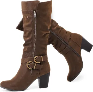 Women's Slouchy Knee High Boots Riding Combat Boots with Chunky Heel,Comfortable and Fashionable for Fall and Winter Wear for Women.