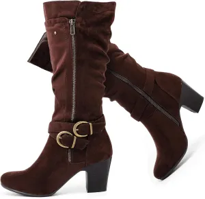 Women's Slouchy Knee High Boots Riding Combat Boots with Chunky Heel,Comfortable and Fashionable for Fall and Winter Wear for Women.