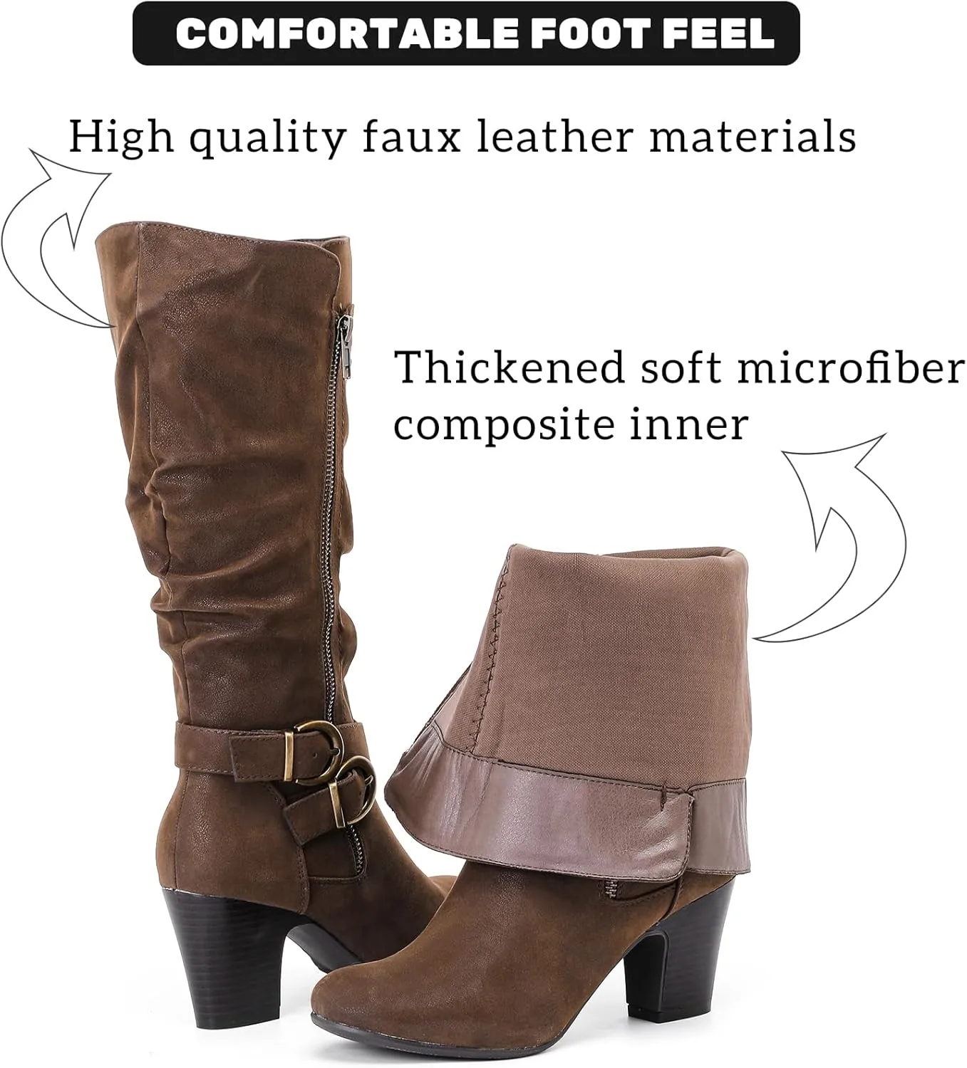 Women's Slouchy Knee High Boots Riding Combat Boots with Chunky Heel,Comfortable and Fashionable for Fall and Winter Wear for Women.