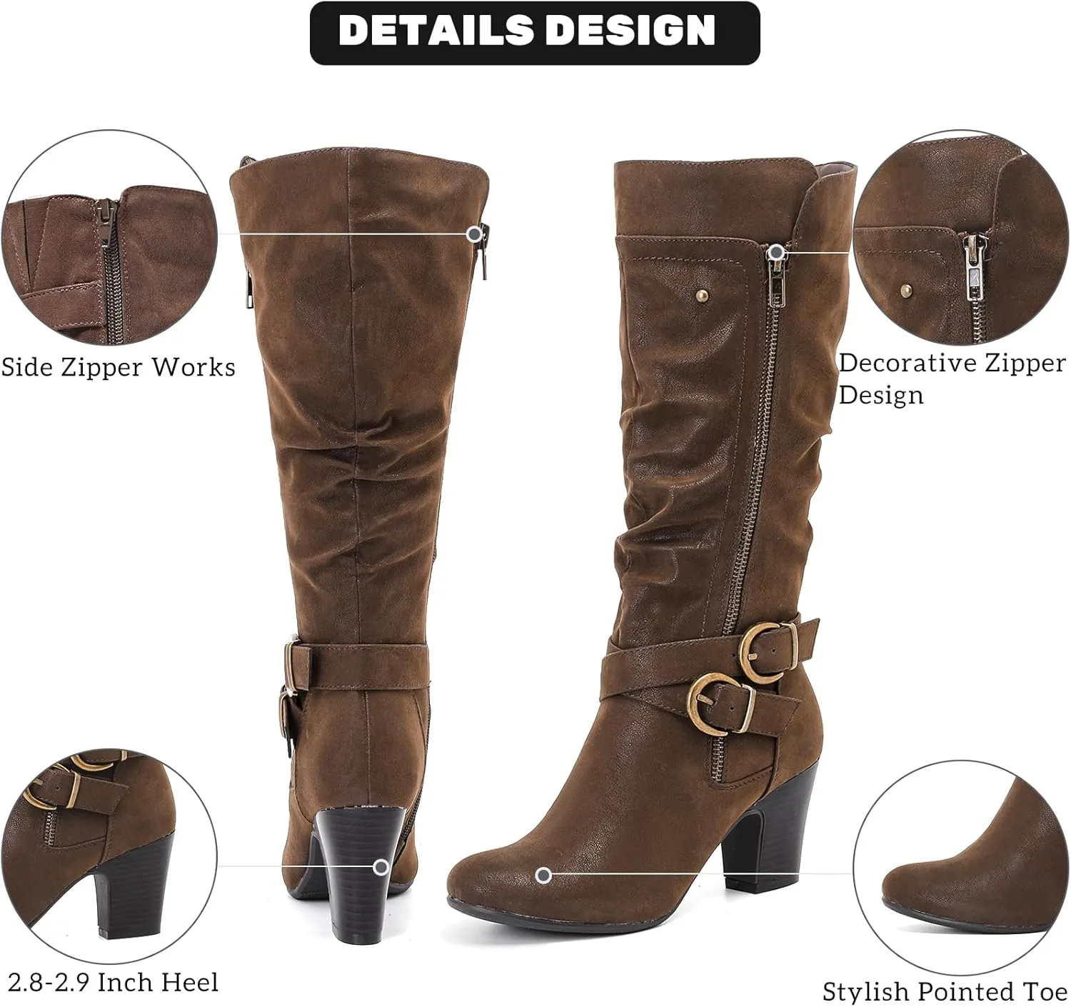 Women's Slouchy Knee High Boots Riding Combat Boots with Chunky Heel,Comfortable and Fashionable for Fall and Winter Wear for Women.