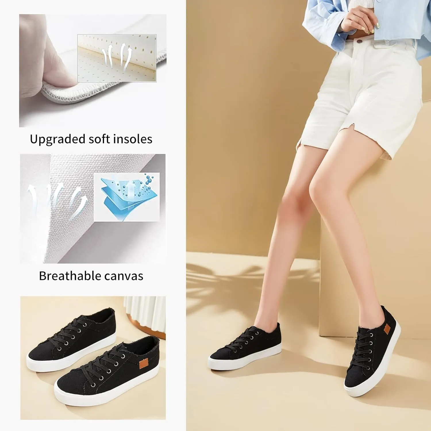 Women's Sneakers Canvas Shoes for Women Lace up Fashion Canvas Sneakers Classic Low Top Casual Shoes