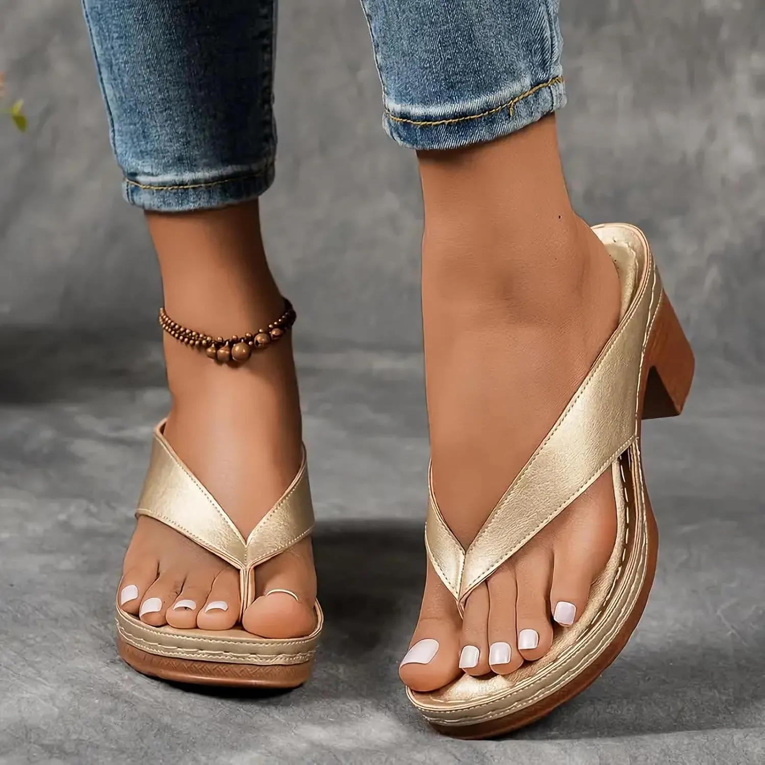 Women's Solid Color Summer Chunky Heel Sandals Slip on Open Toe Square Toe Comfortable Heeled Sandals Mules for Women Heels Womens Shoes Wedges for Long Walk Casual Shoes Dressy