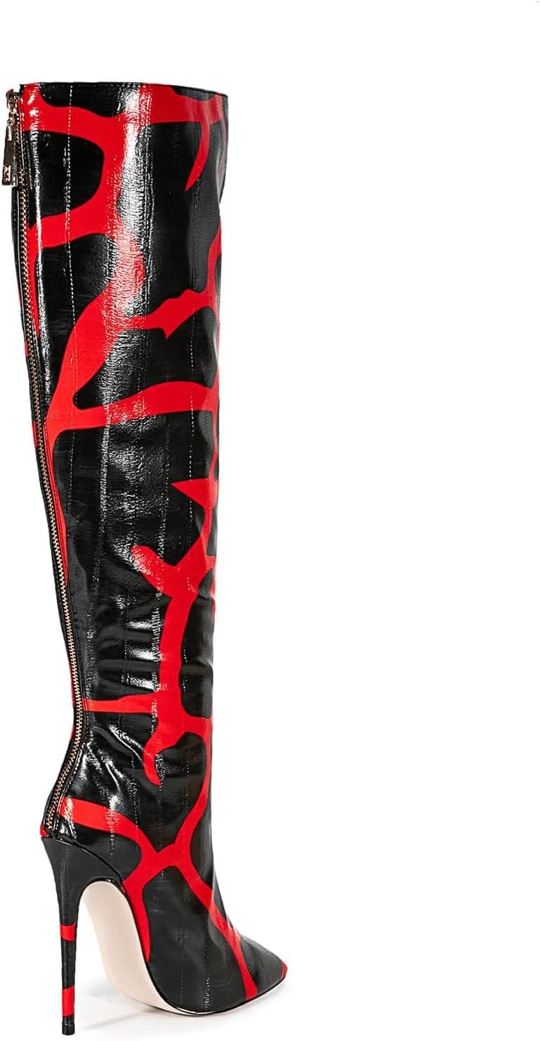 Women's Stiletto Knee High Boots Ladies Boot Pointed Toe Hight Heels Shoes Zebra Print Suitable for Fashionable Parties