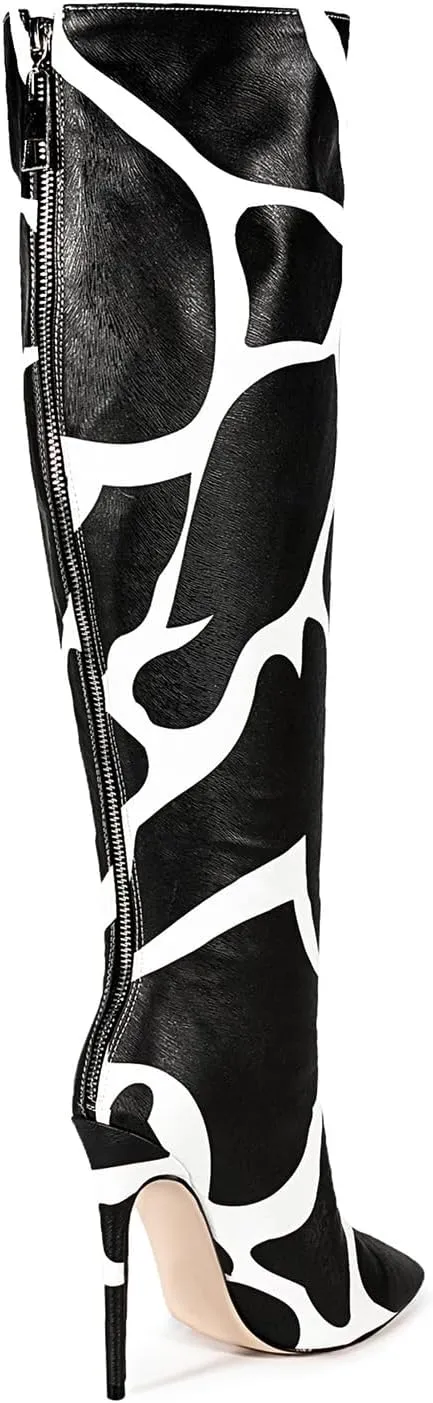 Women's Stiletto Knee High Boots Ladies Boot Pointed Toe Hight Heels Shoes Zebra Print Suitable for Fashionable Parties