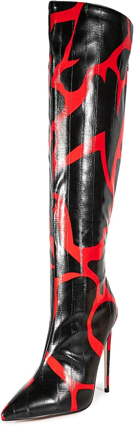 Women's Stiletto Knee High Boots Ladies Boot Pointed Toe Hight Heels Shoes Zebra Print Suitable for Fashionable Parties