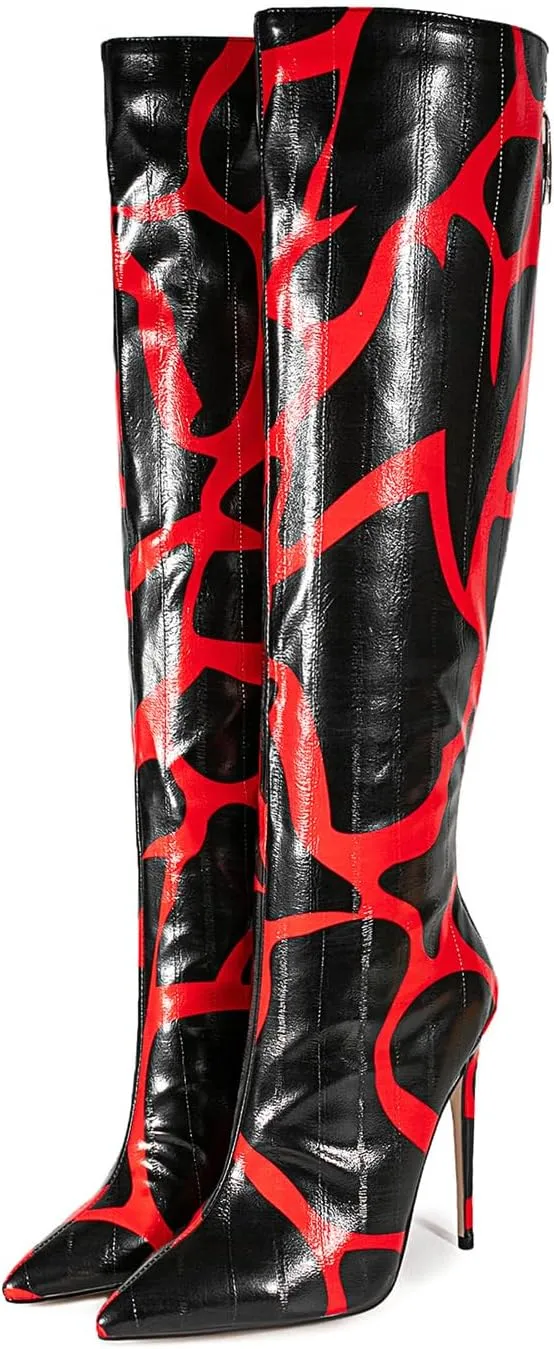 Women's Stiletto Knee High Boots Ladies Boot Pointed Toe Hight Heels Shoes Zebra Print Suitable for Fashionable Parties