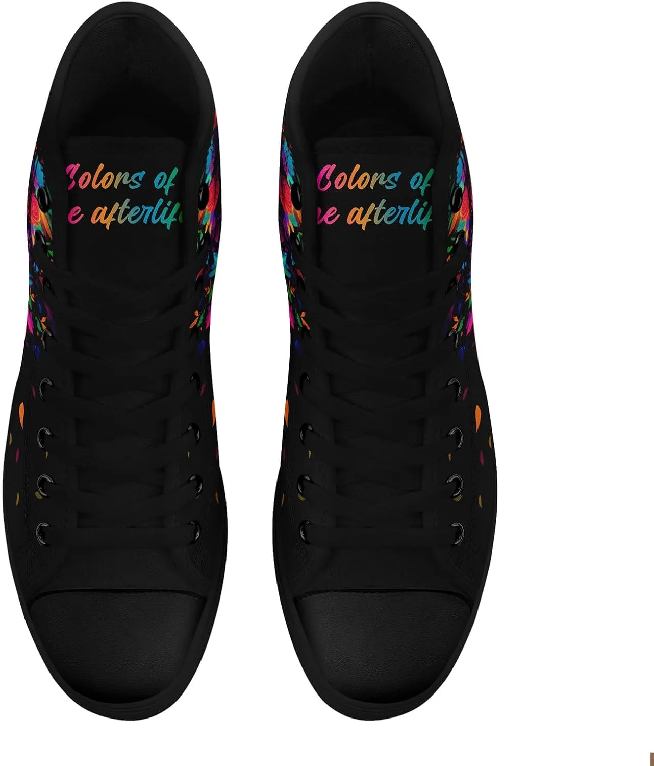 Women's Sugar Skull Canvas Sneakers - Mexican Catrina Art Fashion Shoes Gothic and Folk Art Casual High Tops