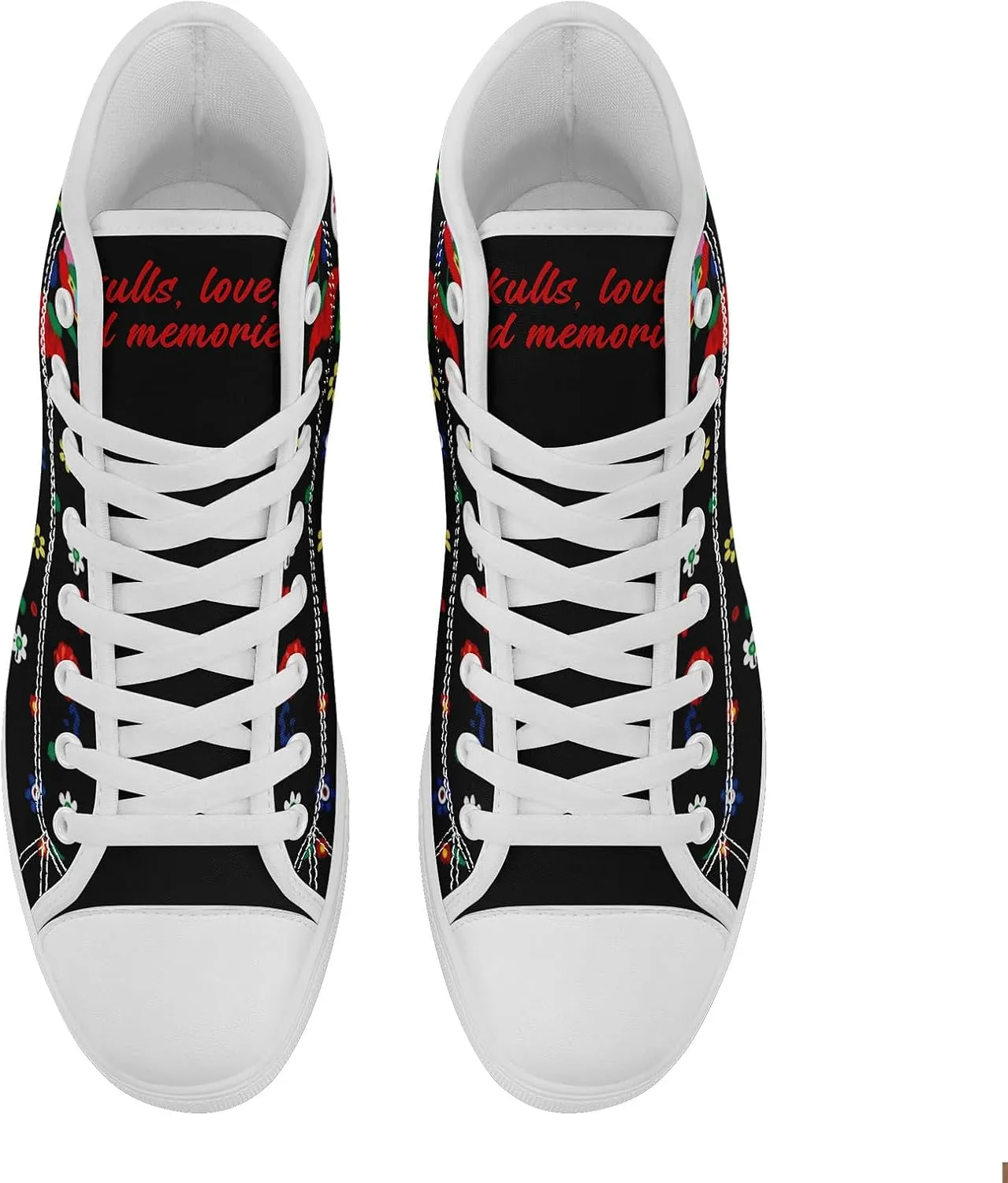 Women's Sugar Skull Canvas Sneakers - Mexican Catrina Art Fashion Shoes Gothic and Folk Art Casual High Tops