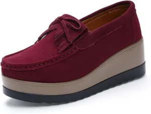 Women's Tassel Suede Wedge-Shaped Lefu Shoes Fashion Thick Sole Wedge Shaped Sneakers with Arch Support Wide Low Cut Wedge Shaped Casual Shoes.