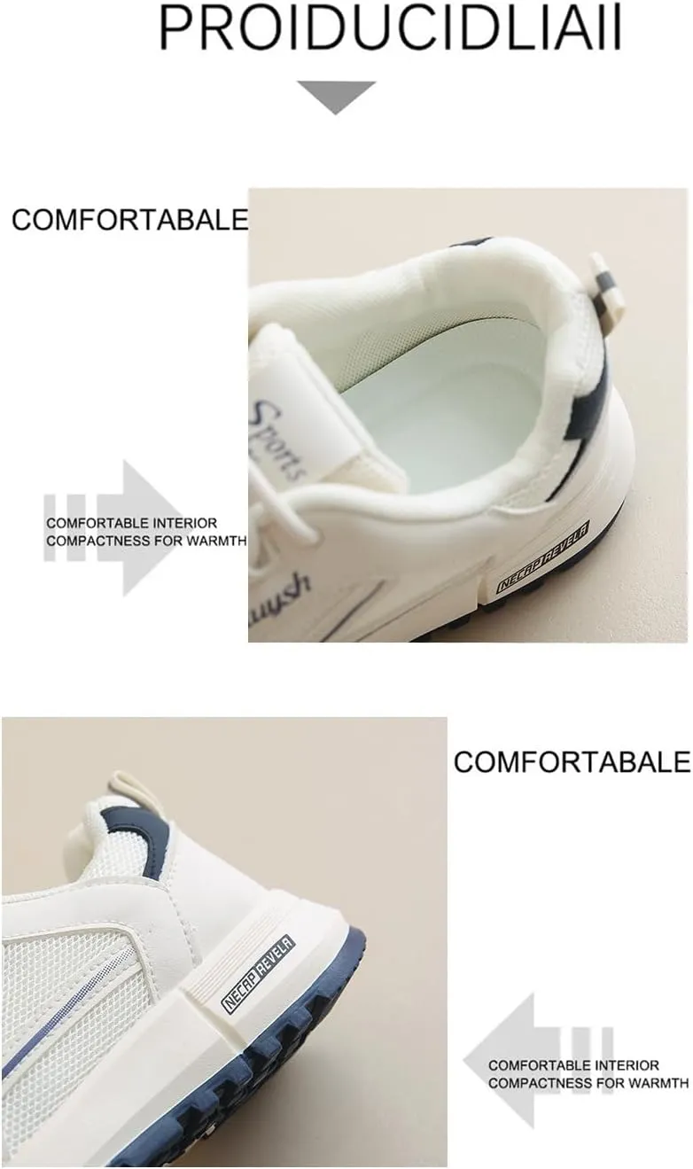 Women's Thick Sole Breathable Sneakers Leather Lace-Up Non-Slip Sneakers,Fashion Platform Daddy Shoes Casual Sports Running Shoes
