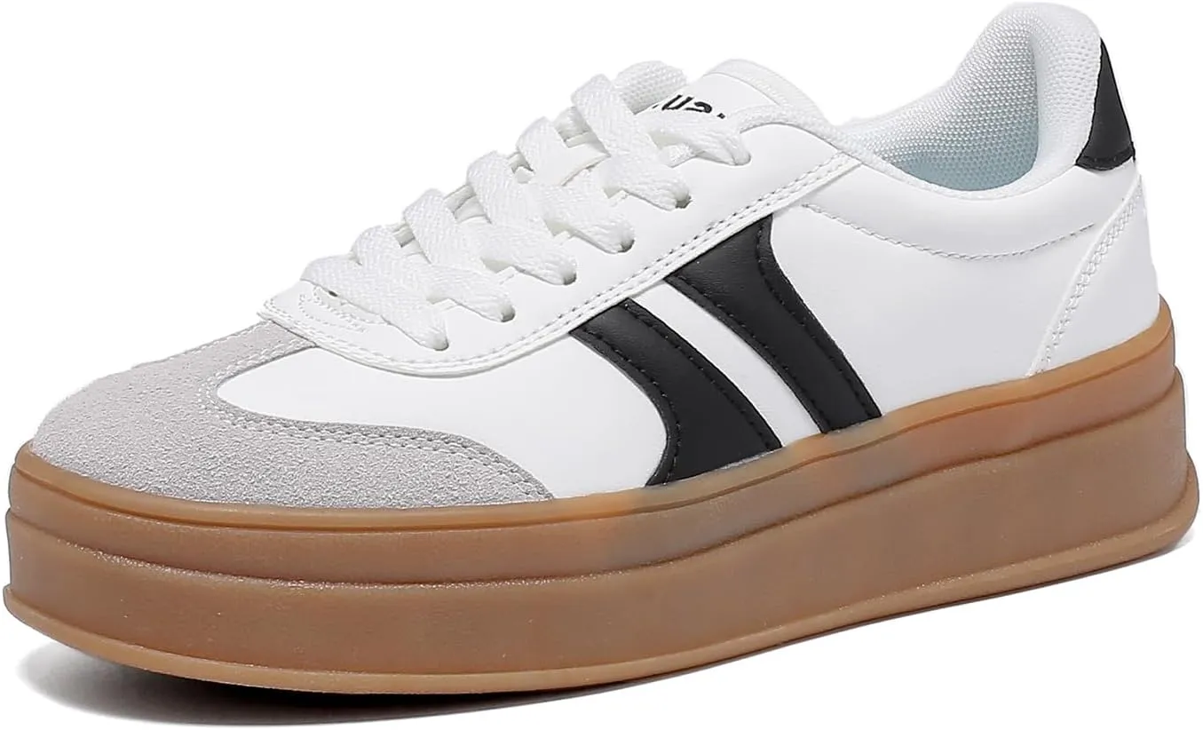 Women's Thick Sole Retro Fashion Sneakers Classic Walking Shoes Thick Rubber Lace-Up Footwear Anti Slip Trainers