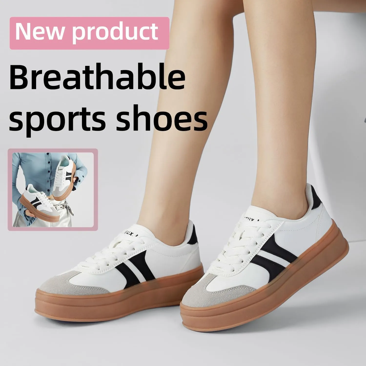 Women's Thick Sole Retro Fashion Sneakers Classic Walking Shoes Thick Rubber Lace-Up Footwear Anti Slip Trainers