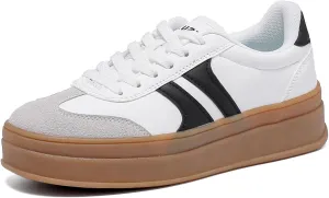 Women's Thick Sole Retro Fashion Sneakers Classic Walking Shoes Thick Rubber Lace-Up Footwear Anti Slip Trainers