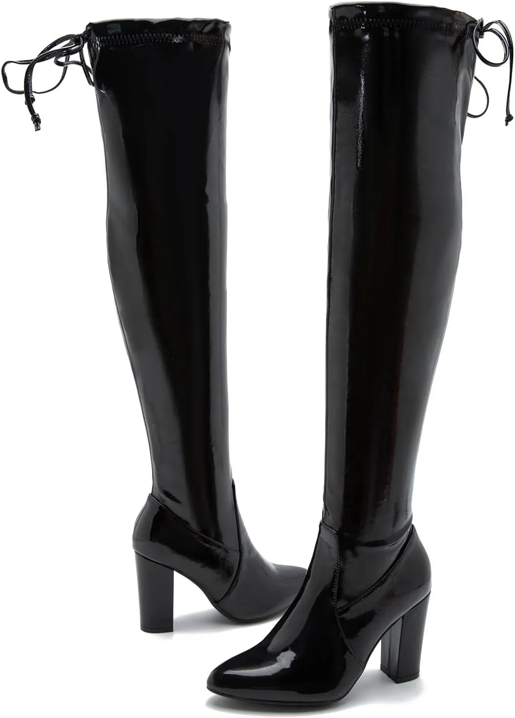 Women's Thigh High Boots Over The Knee Boot Sexy Pointed Toe Chunky Heels Boots Zipper Lace Up Long Boots