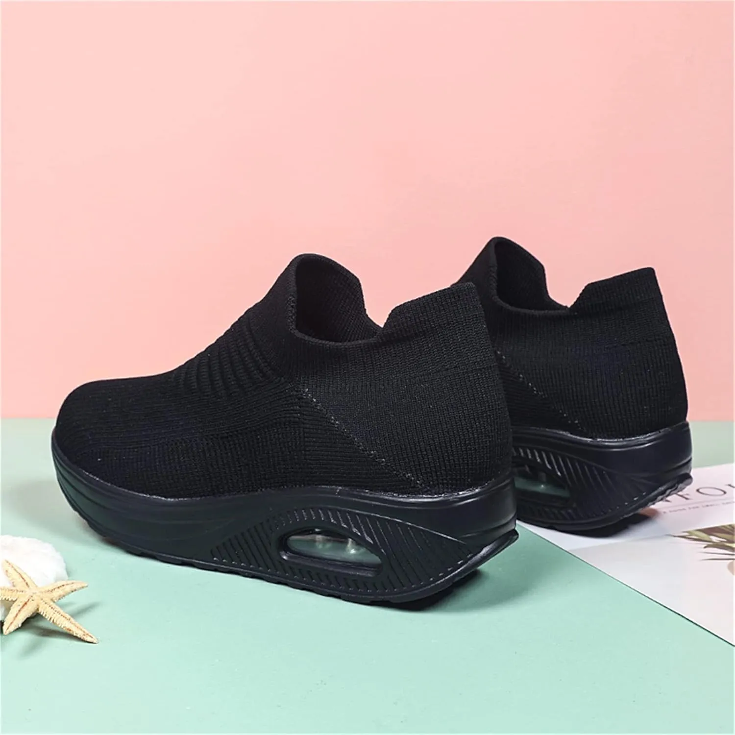 Women's Walking Shoes Socks Sneakers Breathable Mesh Slip-On Casual Shoes Thick Sole Loafers