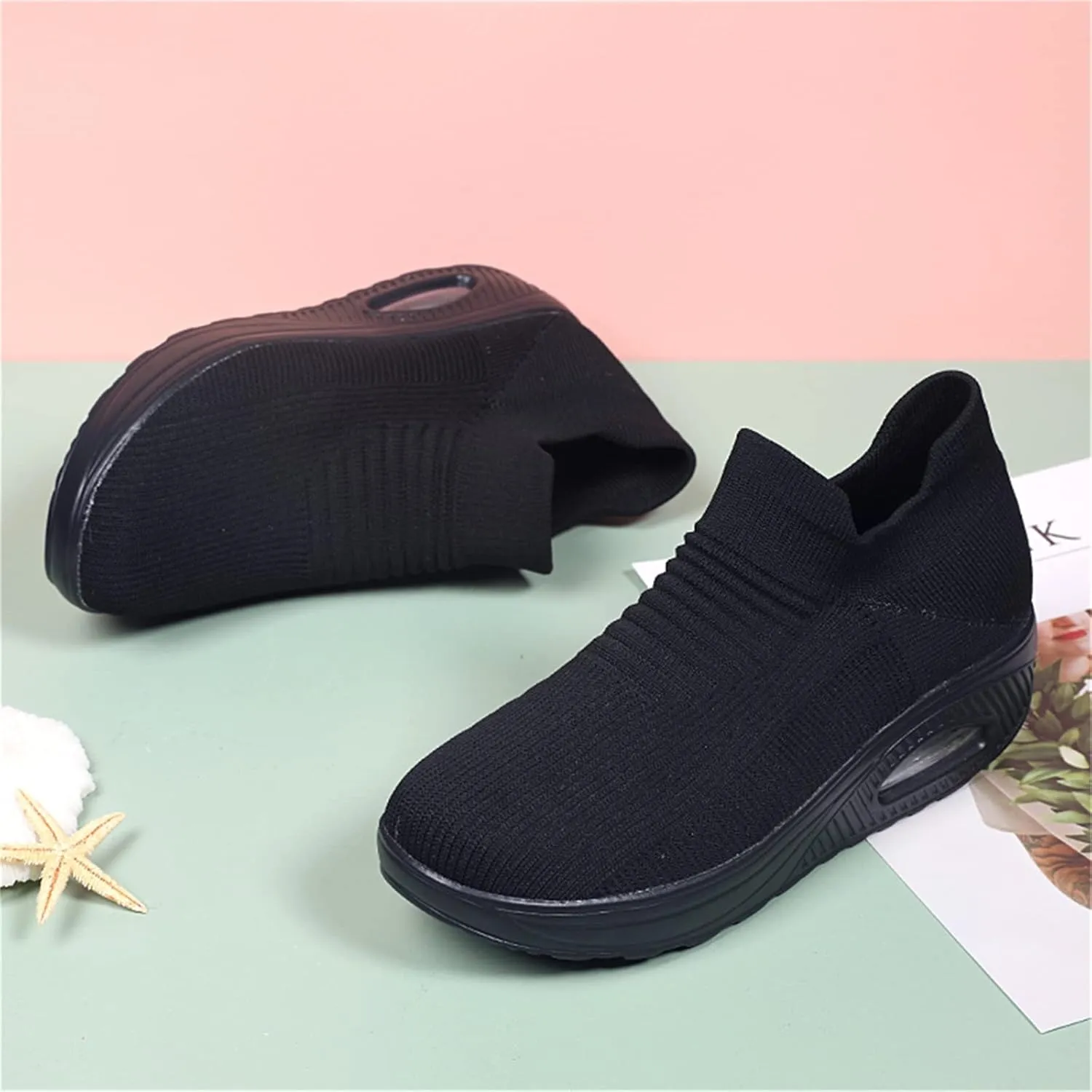 Women's Walking Shoes Socks Sneakers Breathable Mesh Slip-On Casual Shoes Thick Sole Loafers