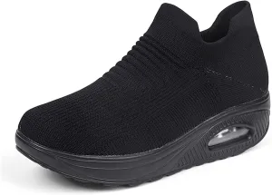 Women's Walking Shoes Socks Sneakers Breathable Mesh Slip-On Casual Shoes Thick Sole Loafers