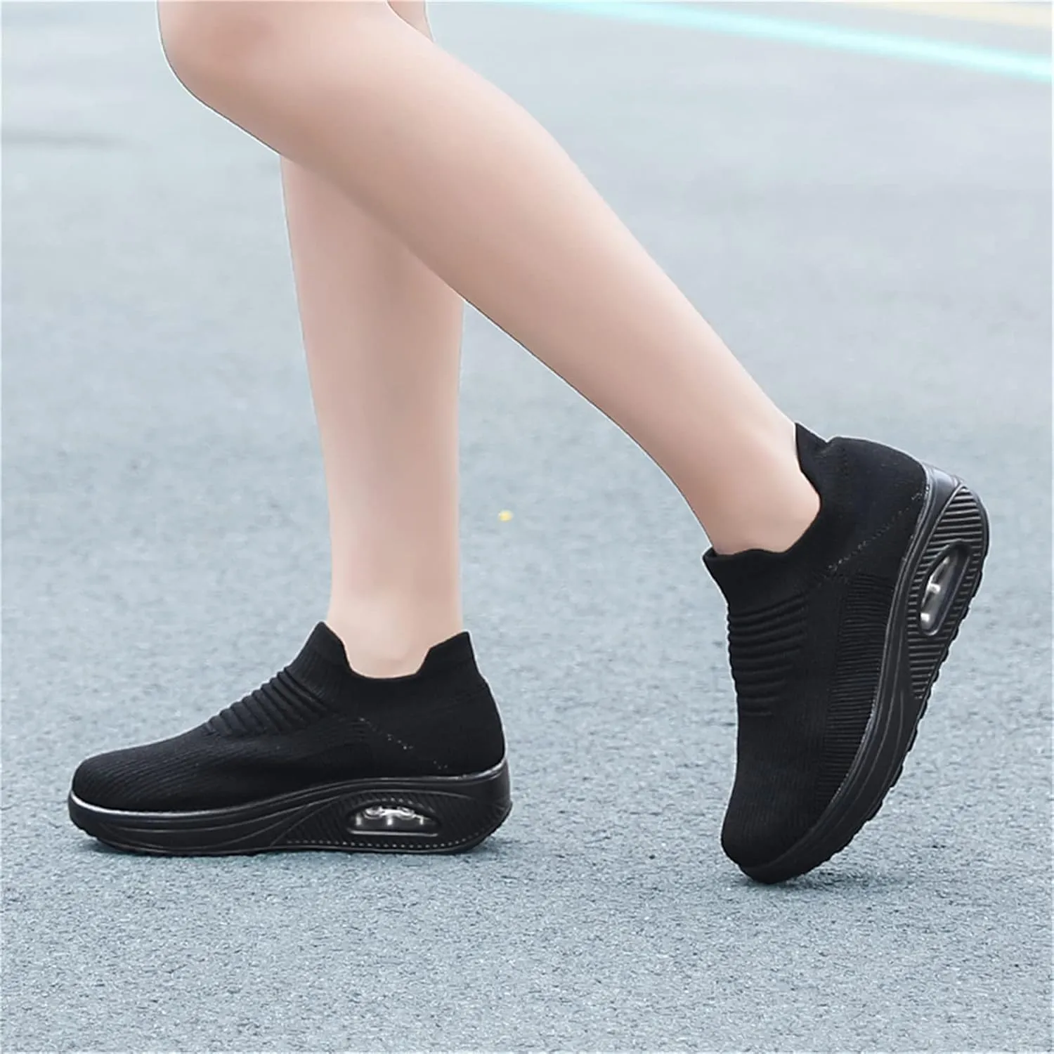 Women's Walking Shoes Socks Sneakers Breathable Mesh Slip-On Casual Shoes Thick Sole Loafers