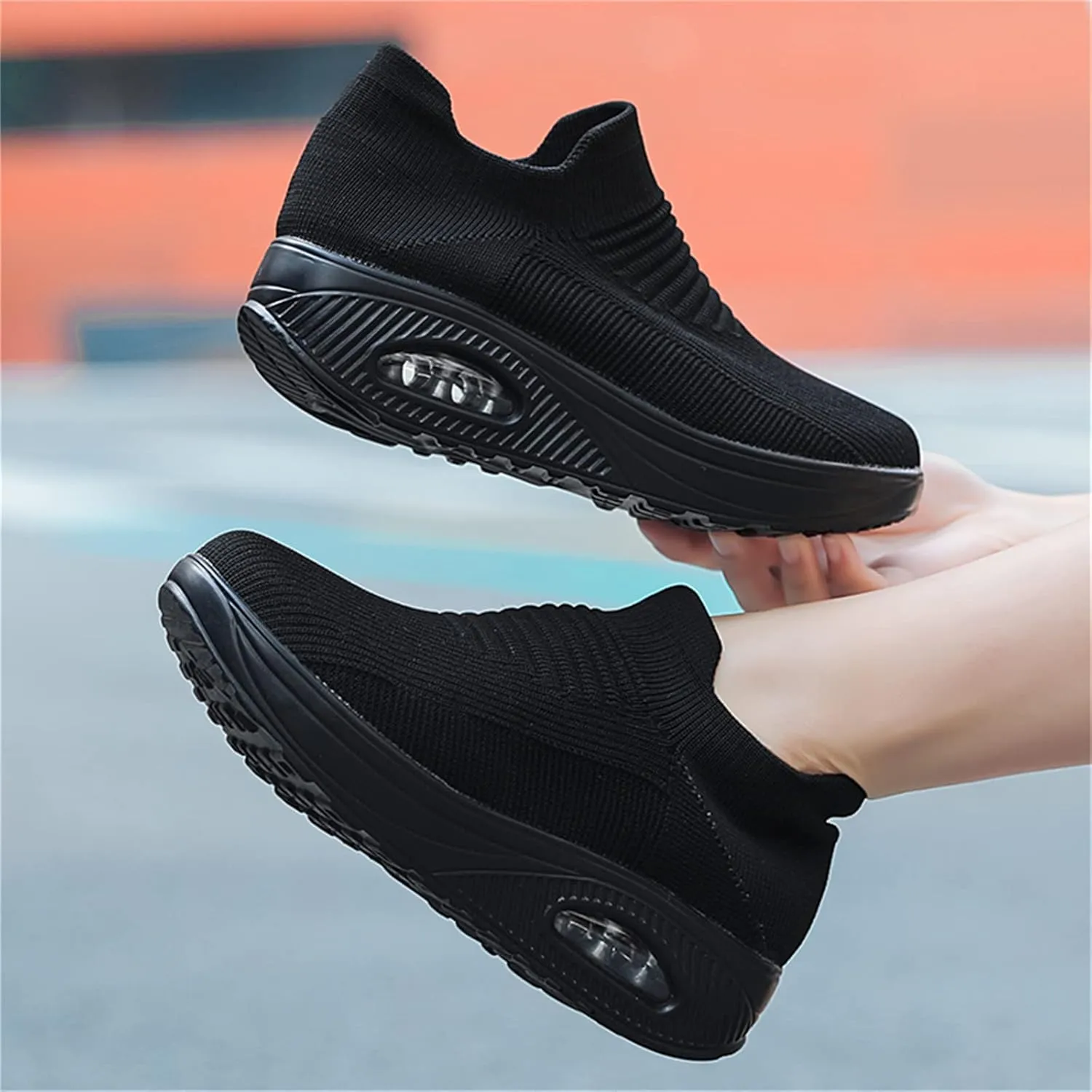 Women's Walking Shoes Socks Sneakers Breathable Mesh Slip-On Casual Shoes Thick Sole Loafers