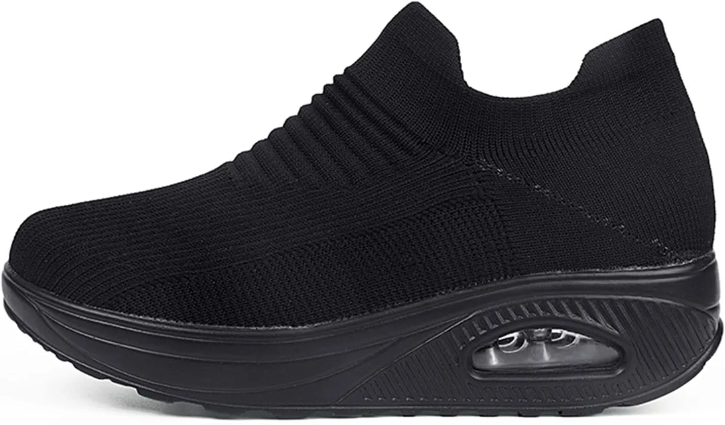 Women's Walking Shoes Socks Sneakers Breathable Mesh Slip-On Casual Shoes Thick Sole Loafers