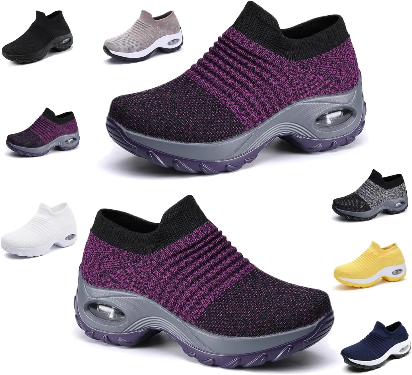 Women's Walking Shoes Socks Sneakers - Mesh Slip-On Air Cushion Women Girls with Arch Support Fashion Thick-Sole Sneakers