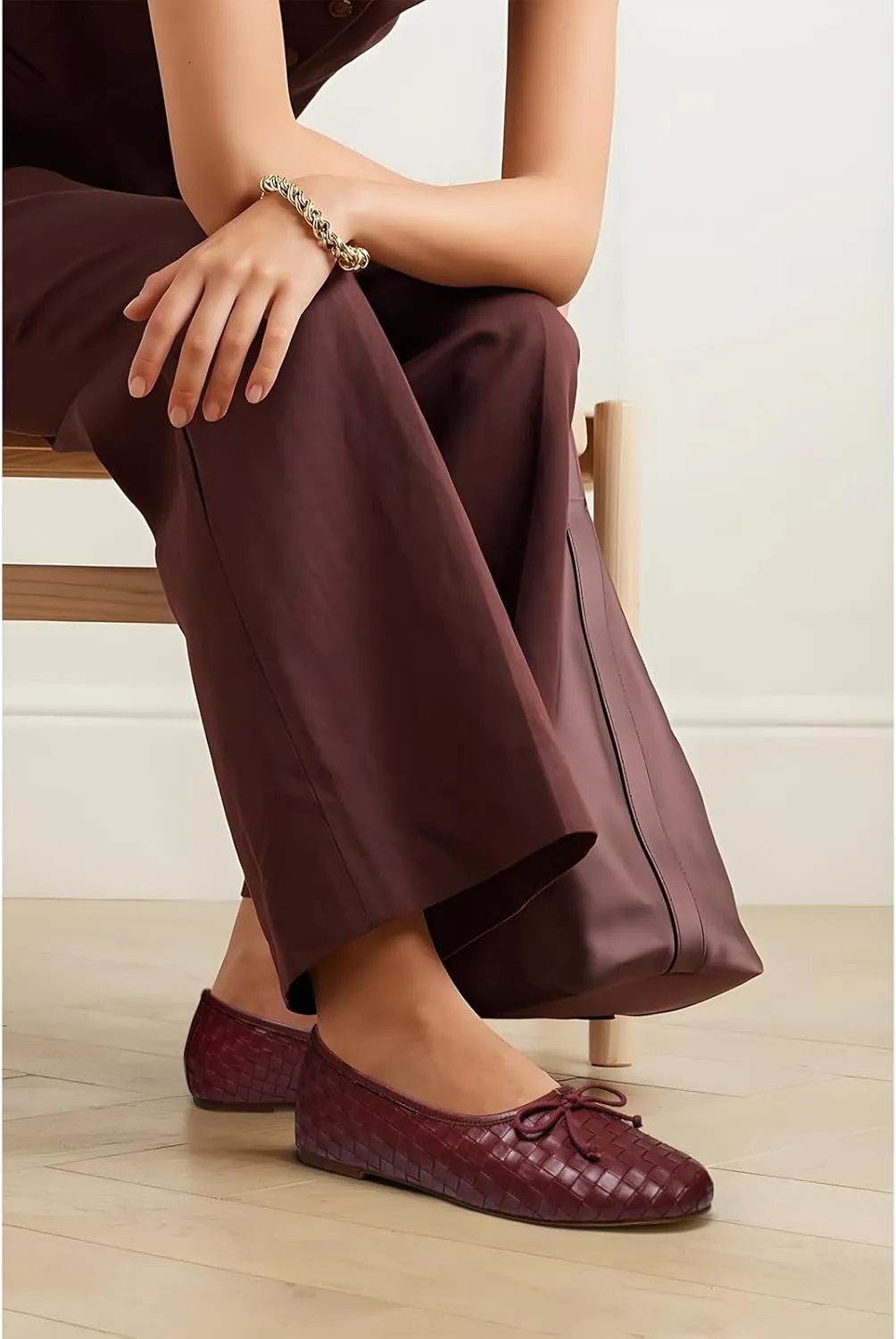 Women’s Woven Ballet Flats Leather Plaid Round Toe Mary Jane Shoe with Bow Tie Fashion Dress Slip on Low Heel Ballerina Shoes