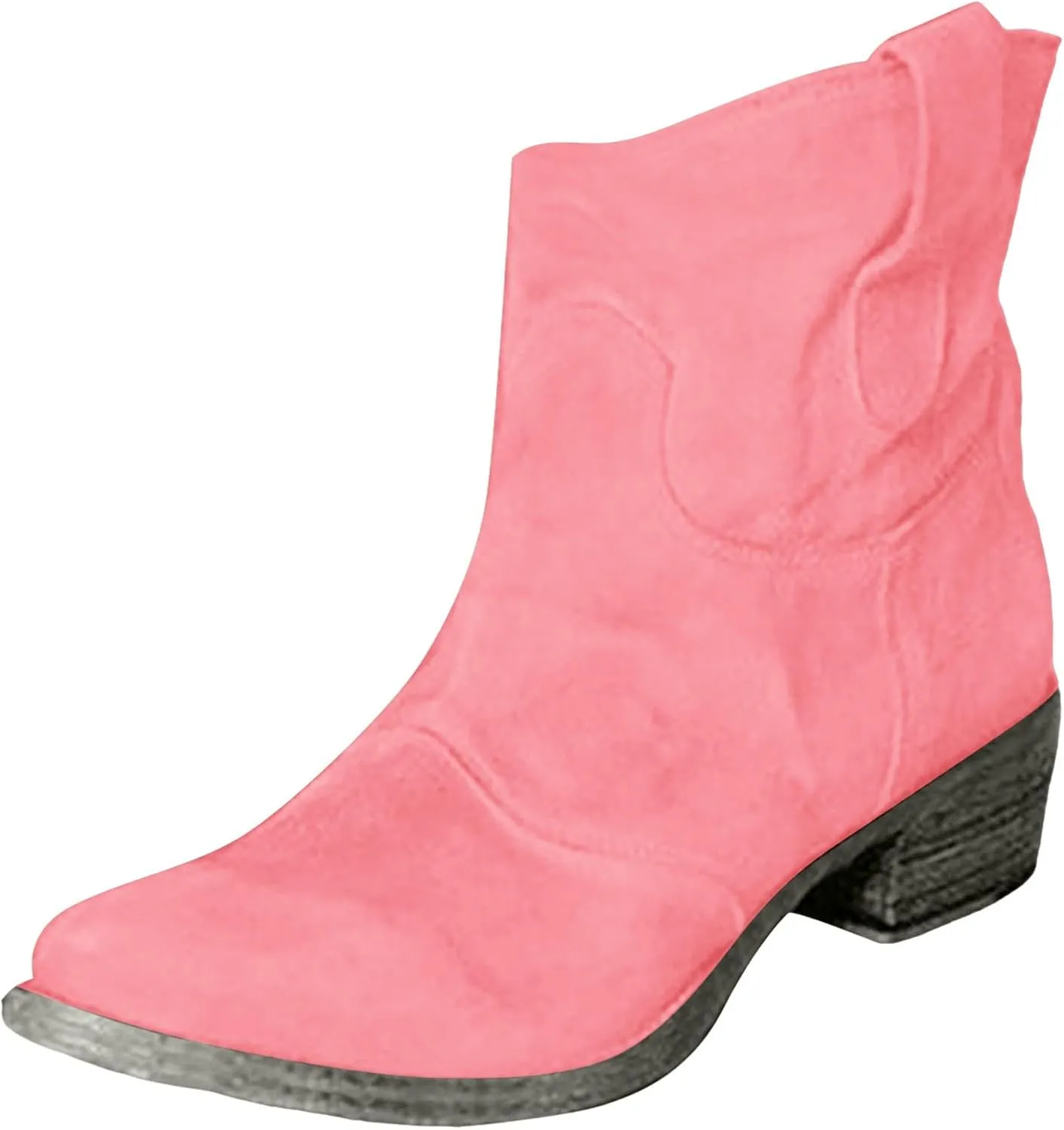 Womenyiaor Women's Western Cowboy Ankle Boots Low Heel Mid Calf Cowgirl Boots Slip On Round Toe Chunky Heel Fashion Retro Classic Boots Suede Back Zipper Fall Short Ankle Booties