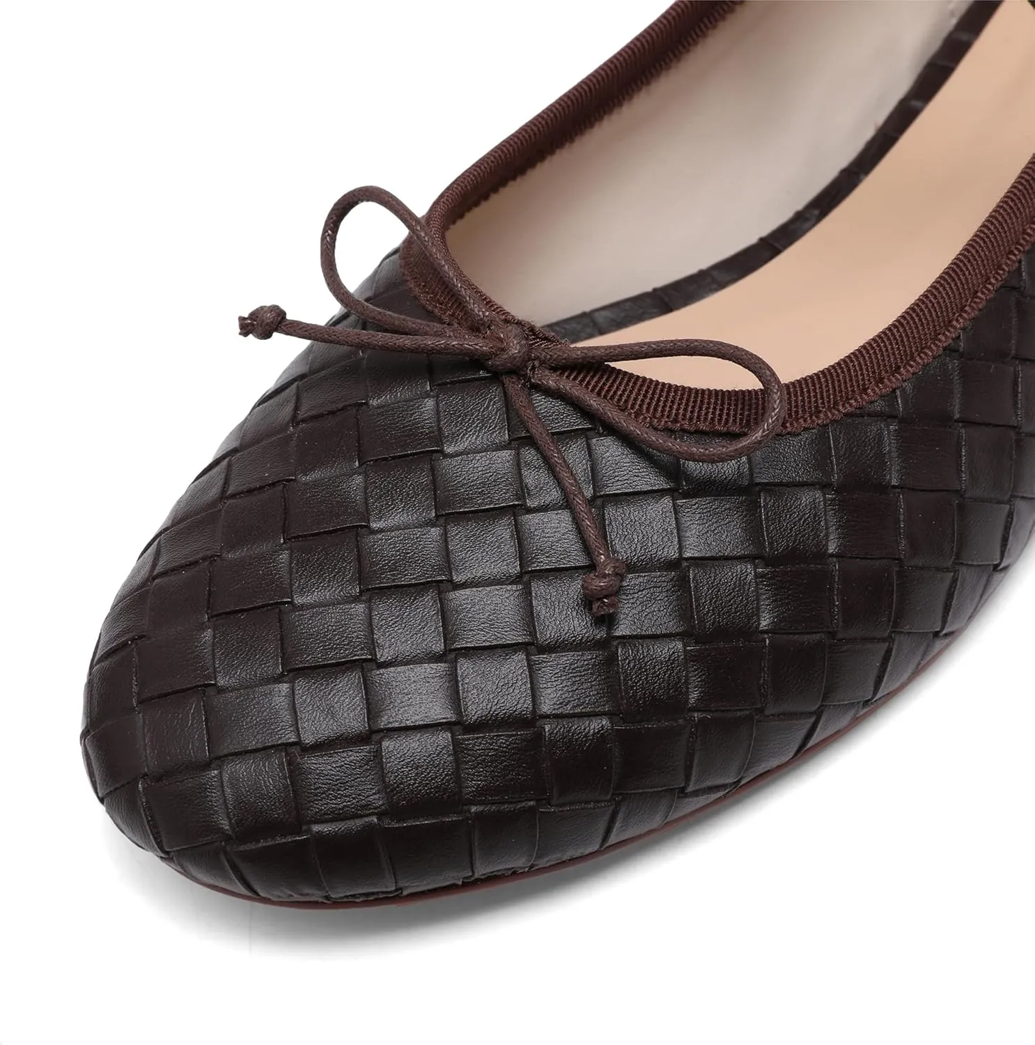 Woven Ballet Flats for Women Almond Toe Mary Jane Flats Stretch Band Bow Ballerina Shoes