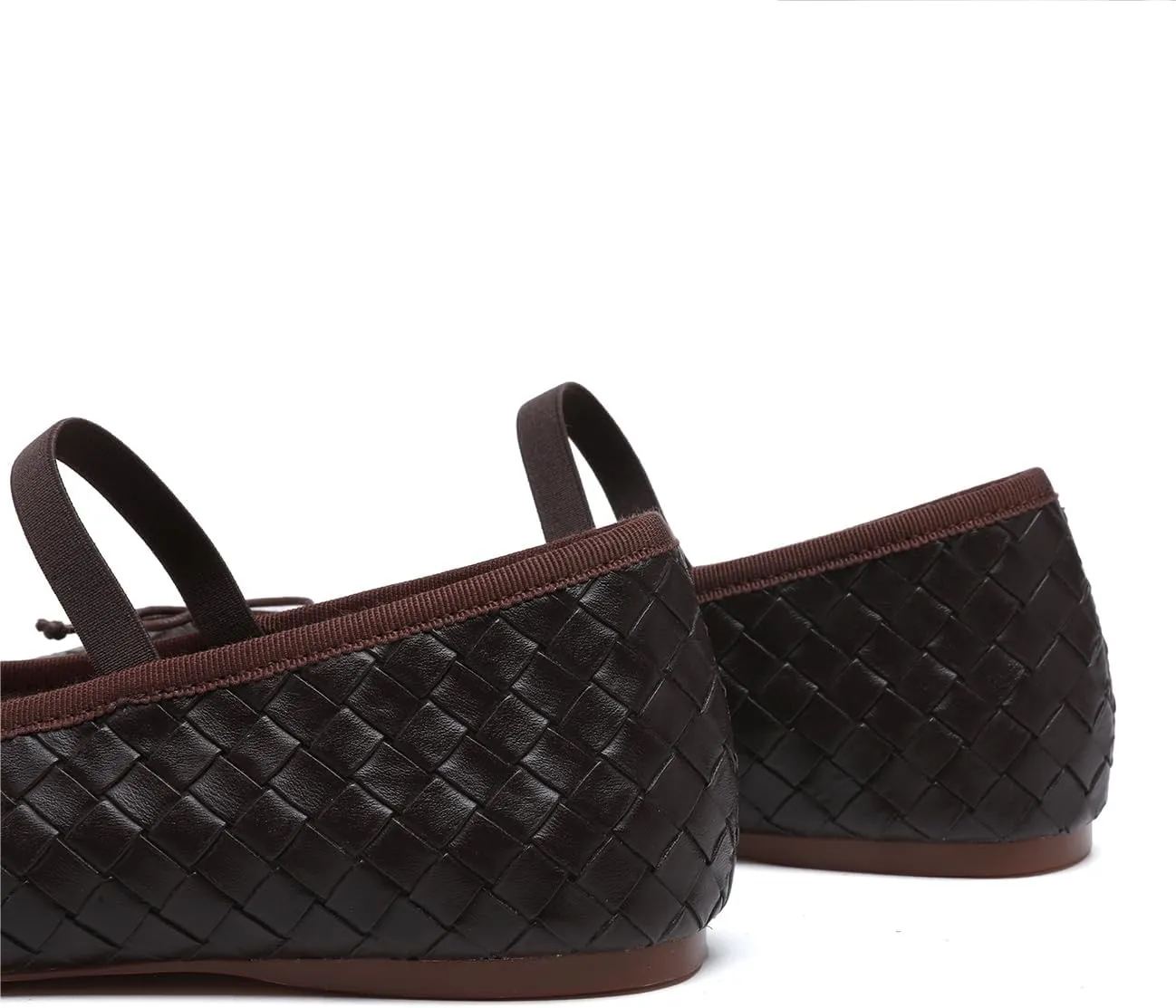 Woven Ballet Flats for Women Almond Toe Mary Jane Flats Stretch Band Bow Ballerina Shoes