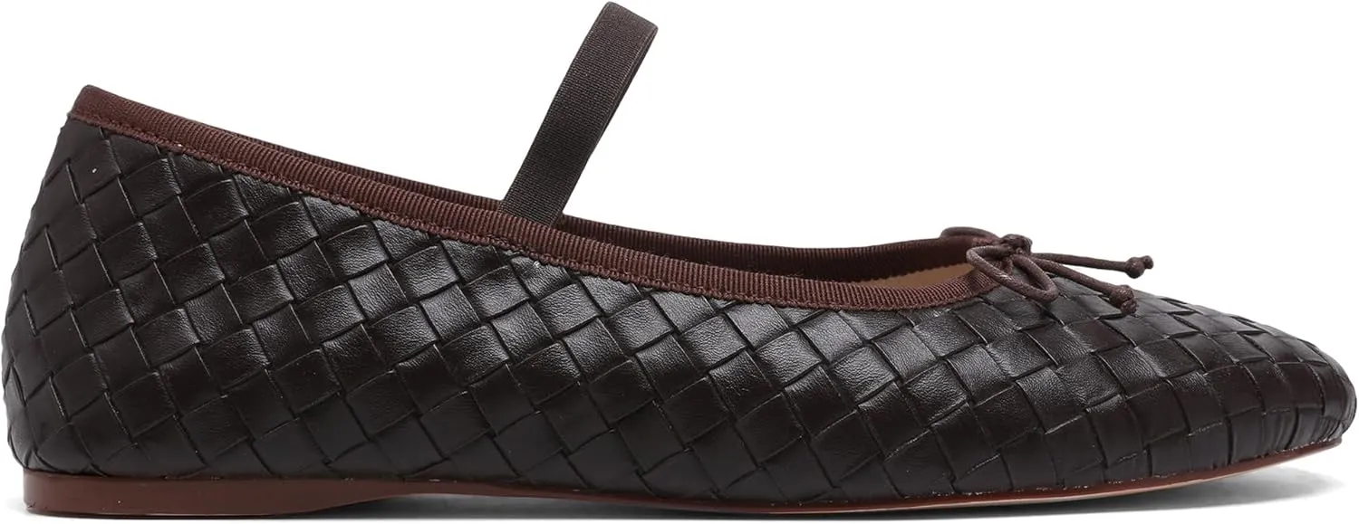 Woven Ballet Flats for Women Almond Toe Mary Jane Flats Stretch Band Bow Ballerina Shoes