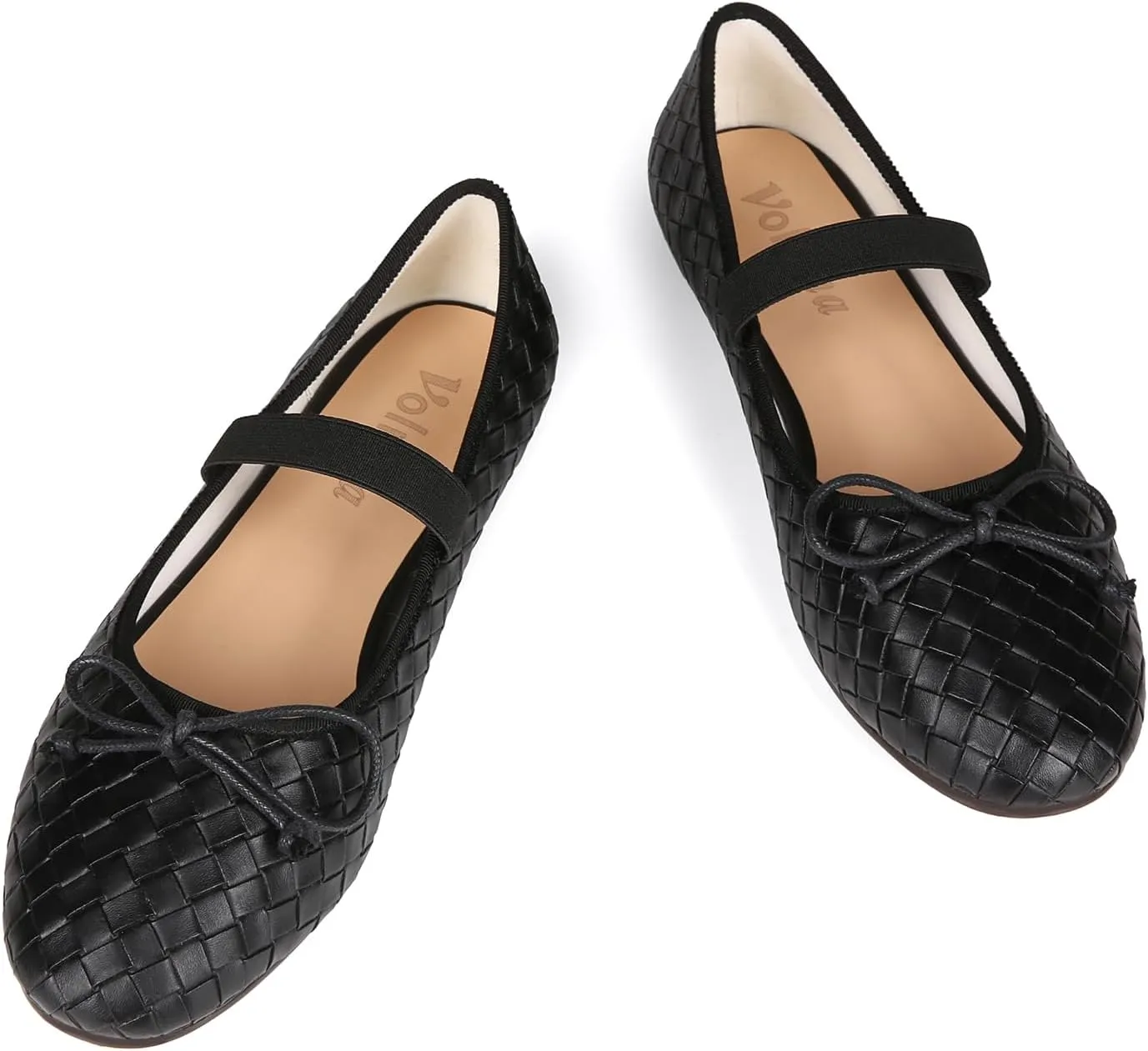 Woven Ballet Flats for Women Round Toe Bow Mary Jane Flat with Strap Comrtable Casual Dressy Shoes