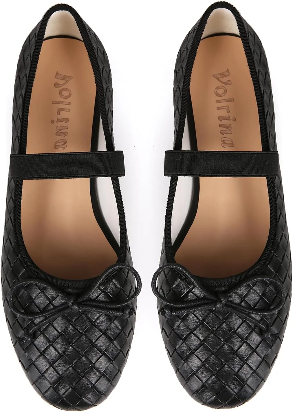 Woven Ballet Flats for Women Round Toe Bow Mary Jane Flat with Strap Comrtable Casual Dressy Shoes