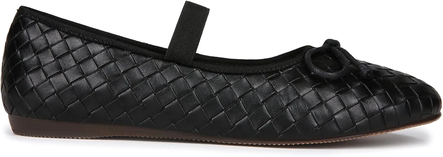 Woven Ballet Flats for Women Round Toe Bow Mary Jane Flat with Strap Comrtable Casual Dressy Shoes