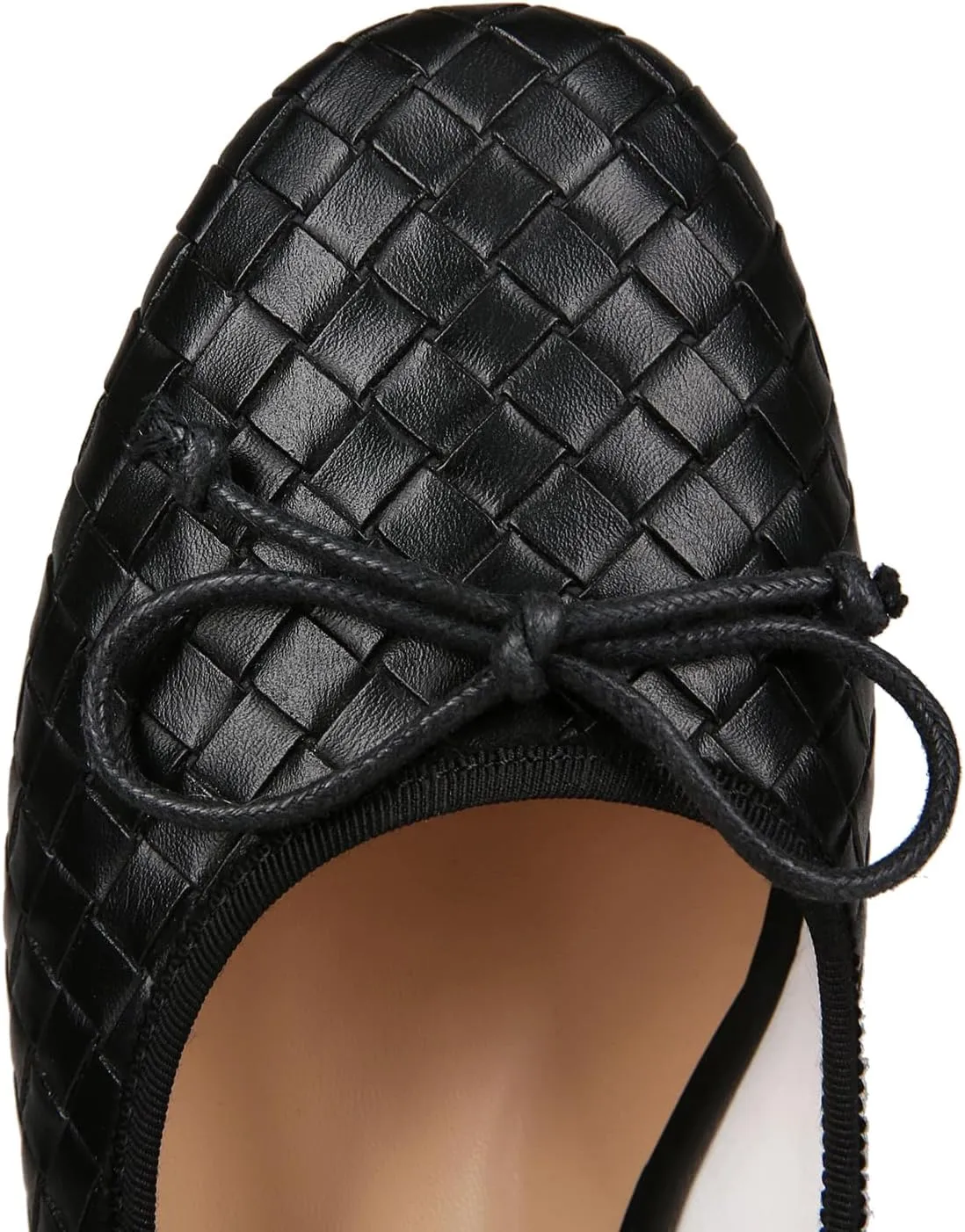 Woven Ballet Flats for Women Round Toe Bow Mary Jane Flat with Strap Comrtable Casual Dressy Shoes