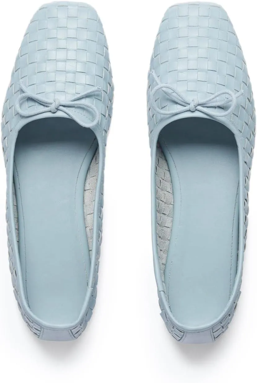 Woven Flats Ballet Shoes for Women with Bows Square Head Design Pull On Comfortable Elegance