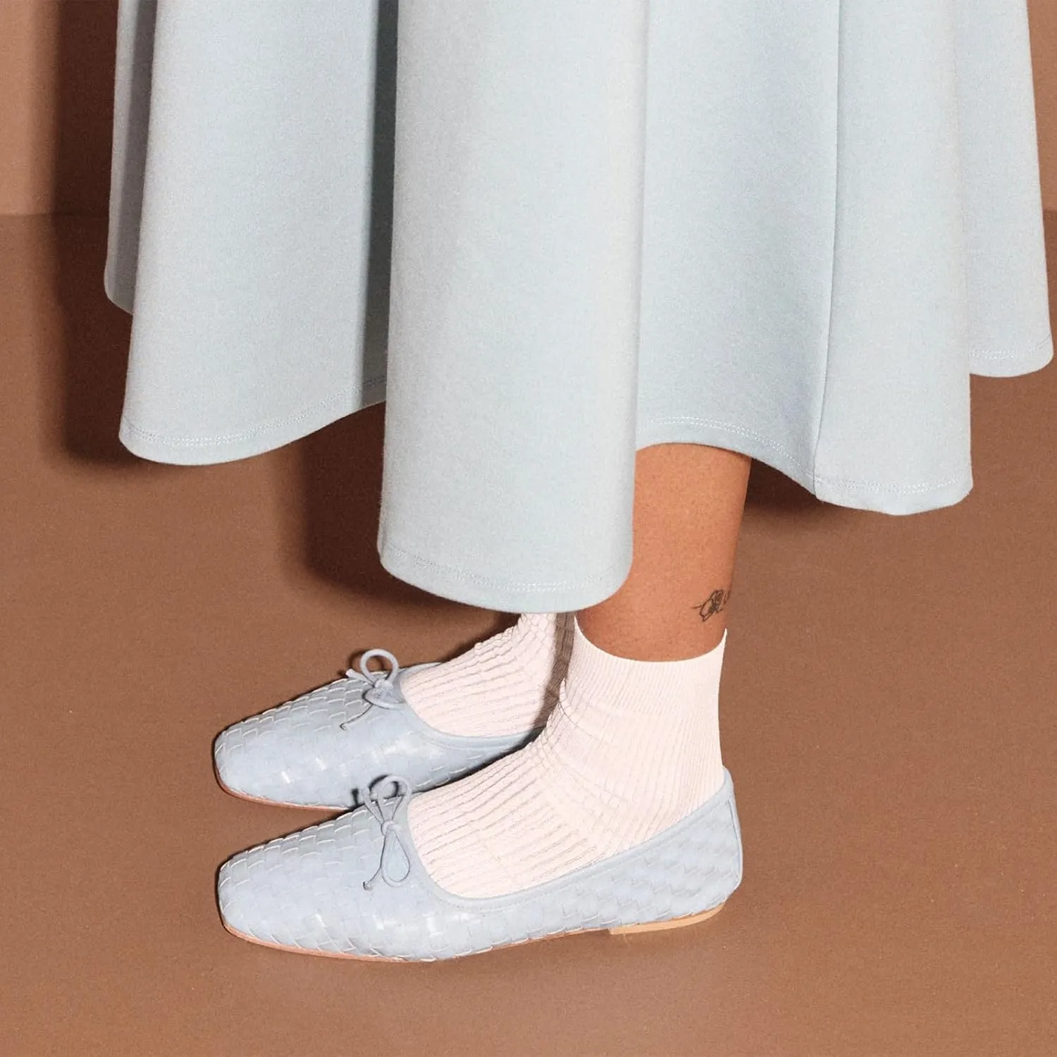 Woven Flats Ballet Shoes for Women with Bows Square Head Design Pull On Comfortable Elegance